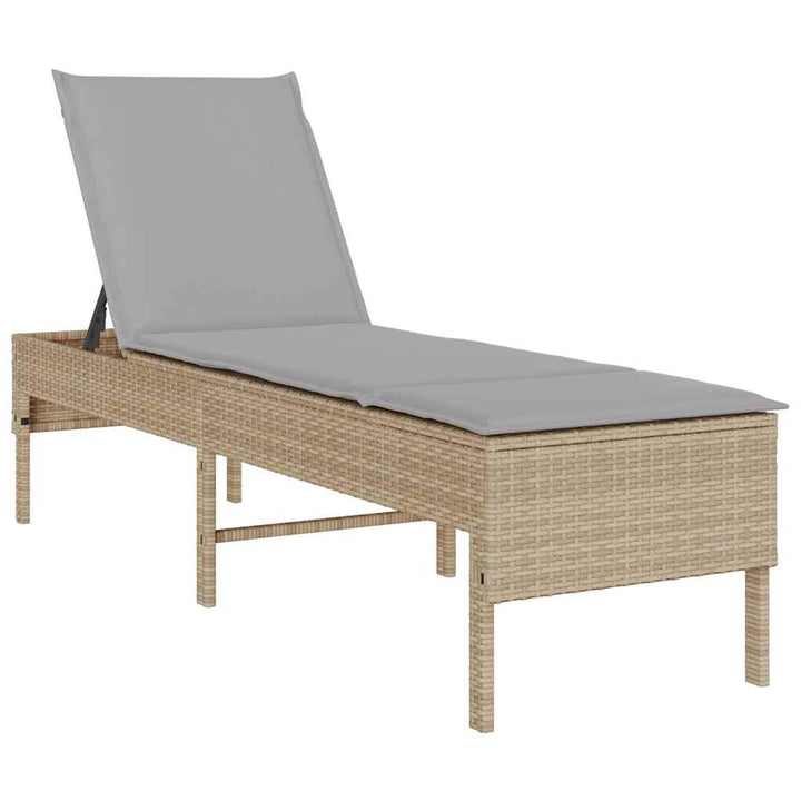 liggestol med hynde 55x200x44 cm polyrattan beige