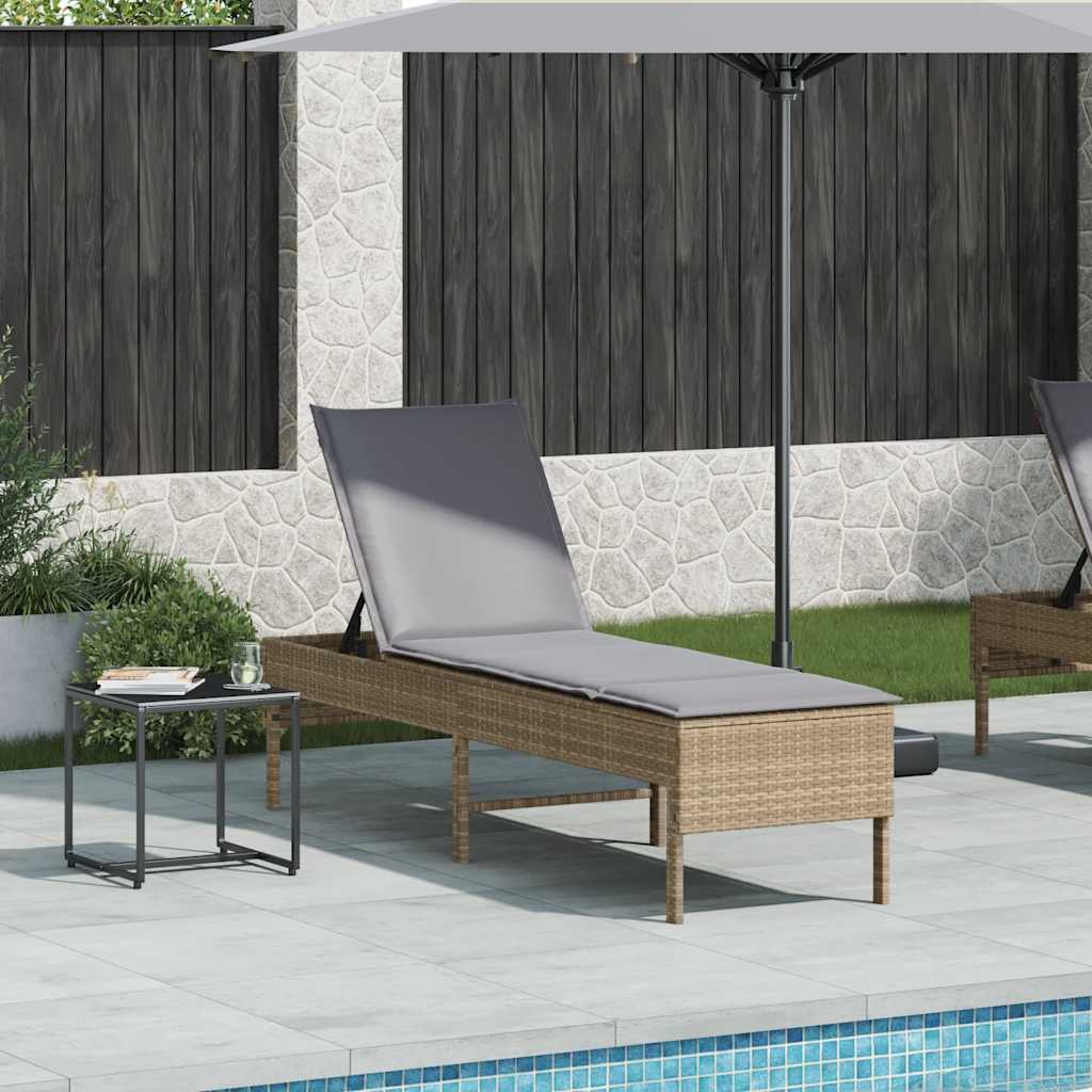 liggestol med hynde 55x200x44 cm polyrattan beige
