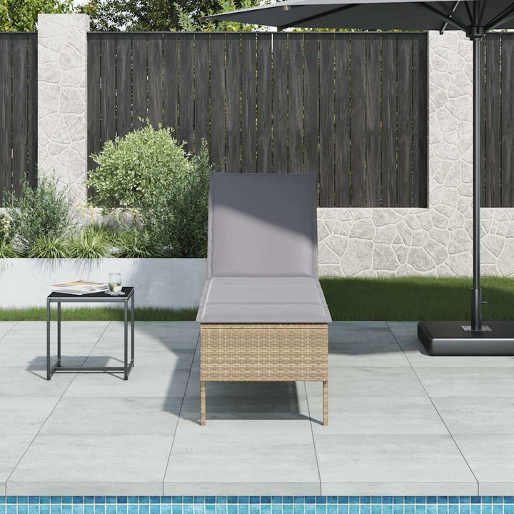 liggestol med hynde 55x200x44 cm polyrattan beige