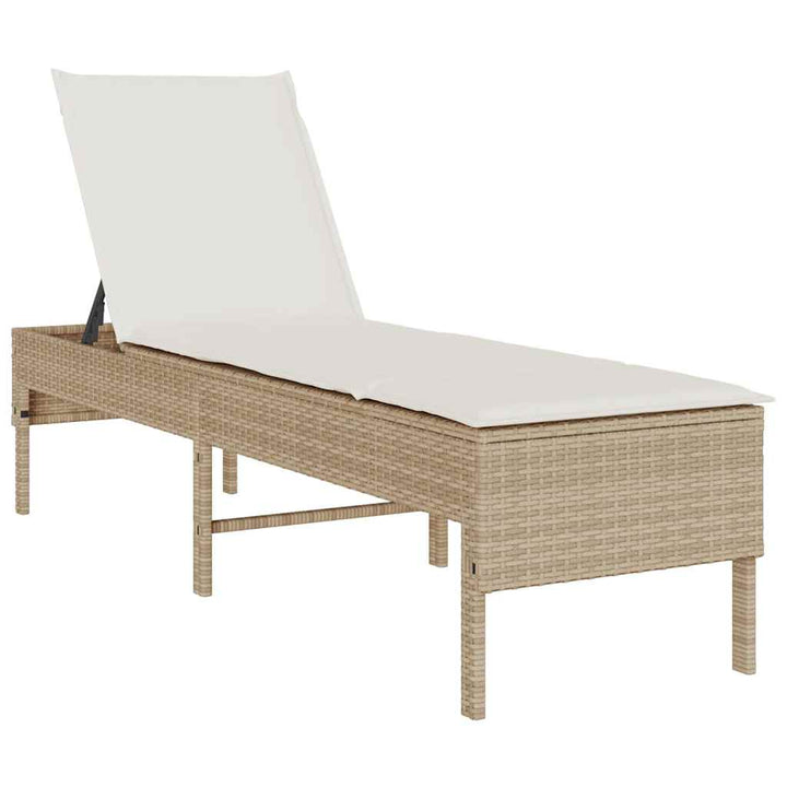 liggestol med hynde 55x200x44 cm polyrattan beige