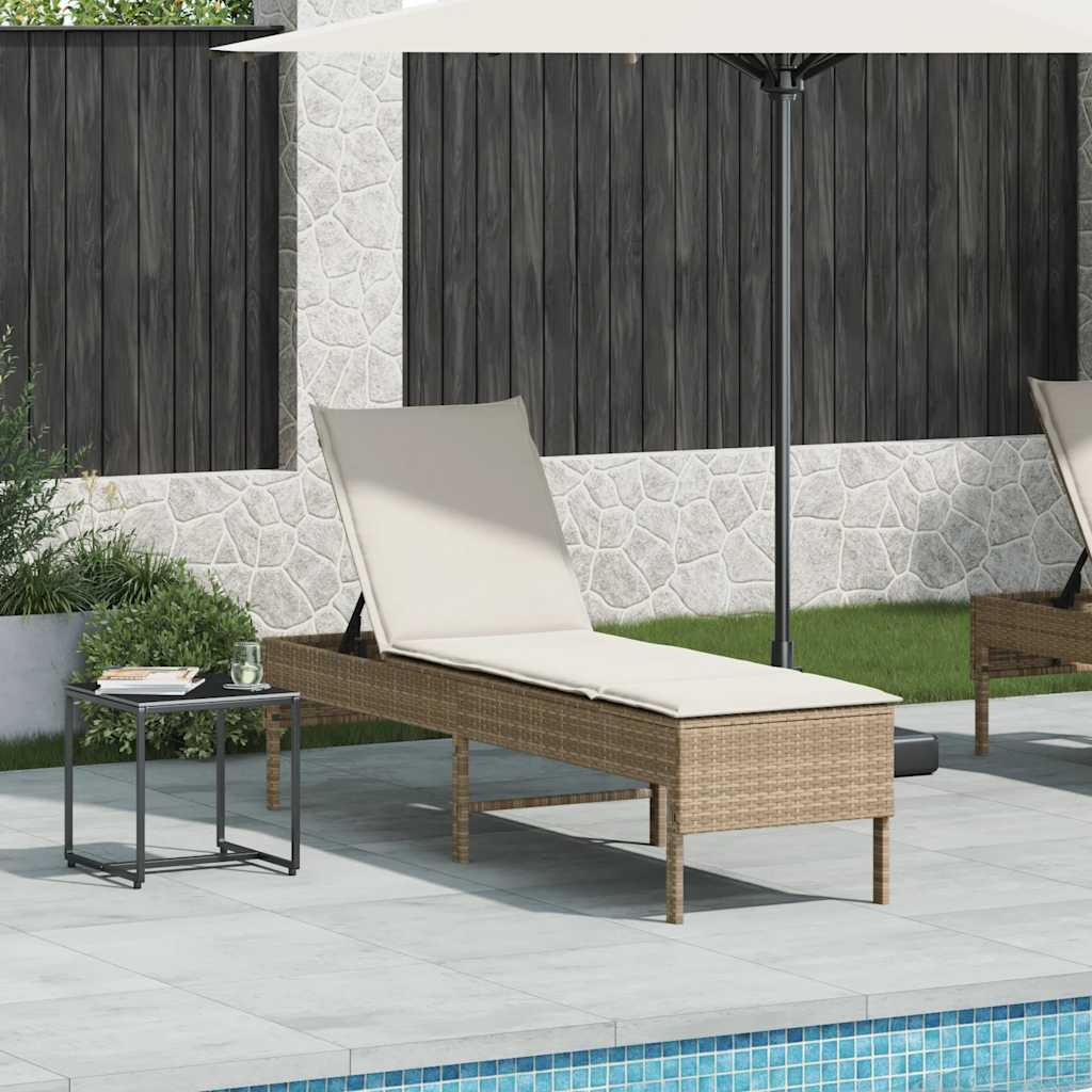 liggestol med hynde 55x200x44 cm polyrattan beige