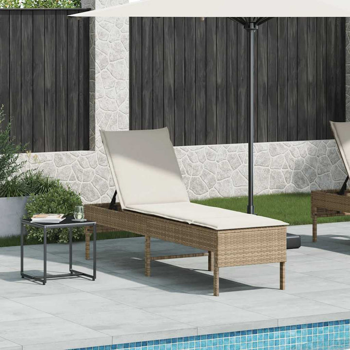 liggestol med hynde 55x200x44 cm polyrattan beige