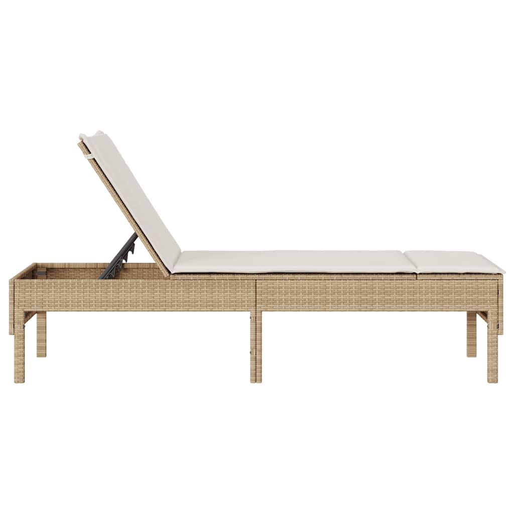 liggestol med hynde 55x200x44 cm polyrattan beige
