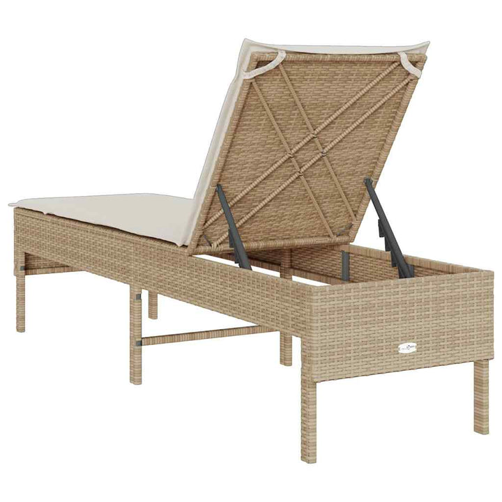 liggestol med hynde 55x200x44 cm polyrattan beige