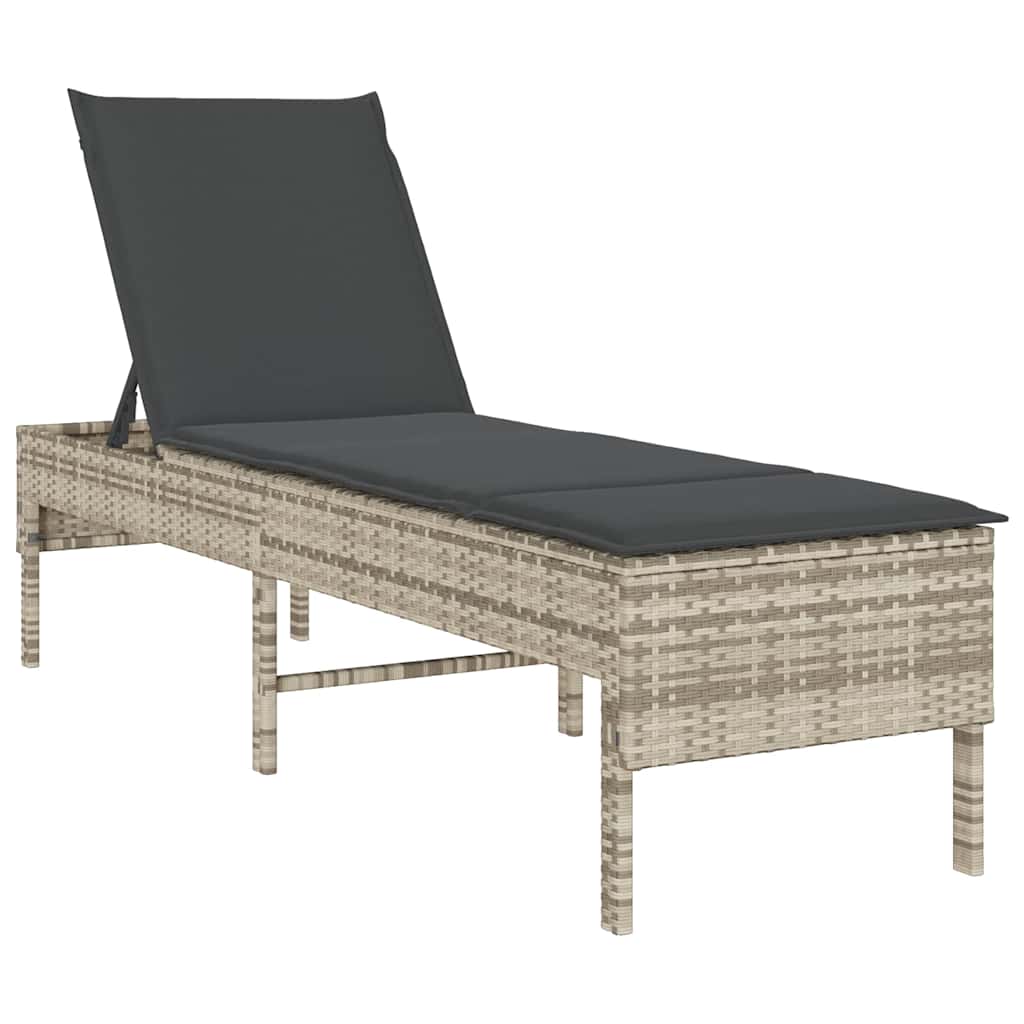 liggestol med hynde 55x200x44 cm polyrattan lysegrå