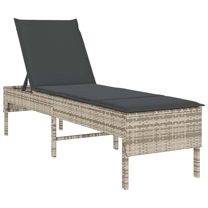 liggestol med hynde 55x200x44 cm polyrattan lysegrå