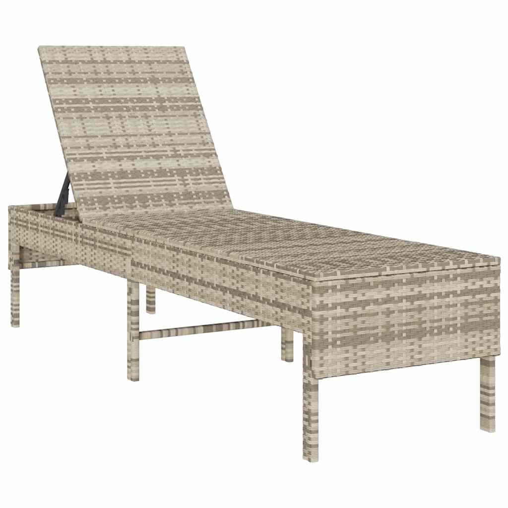 liggestol med hynde 55x200x44 cm polyrattan lysegrå