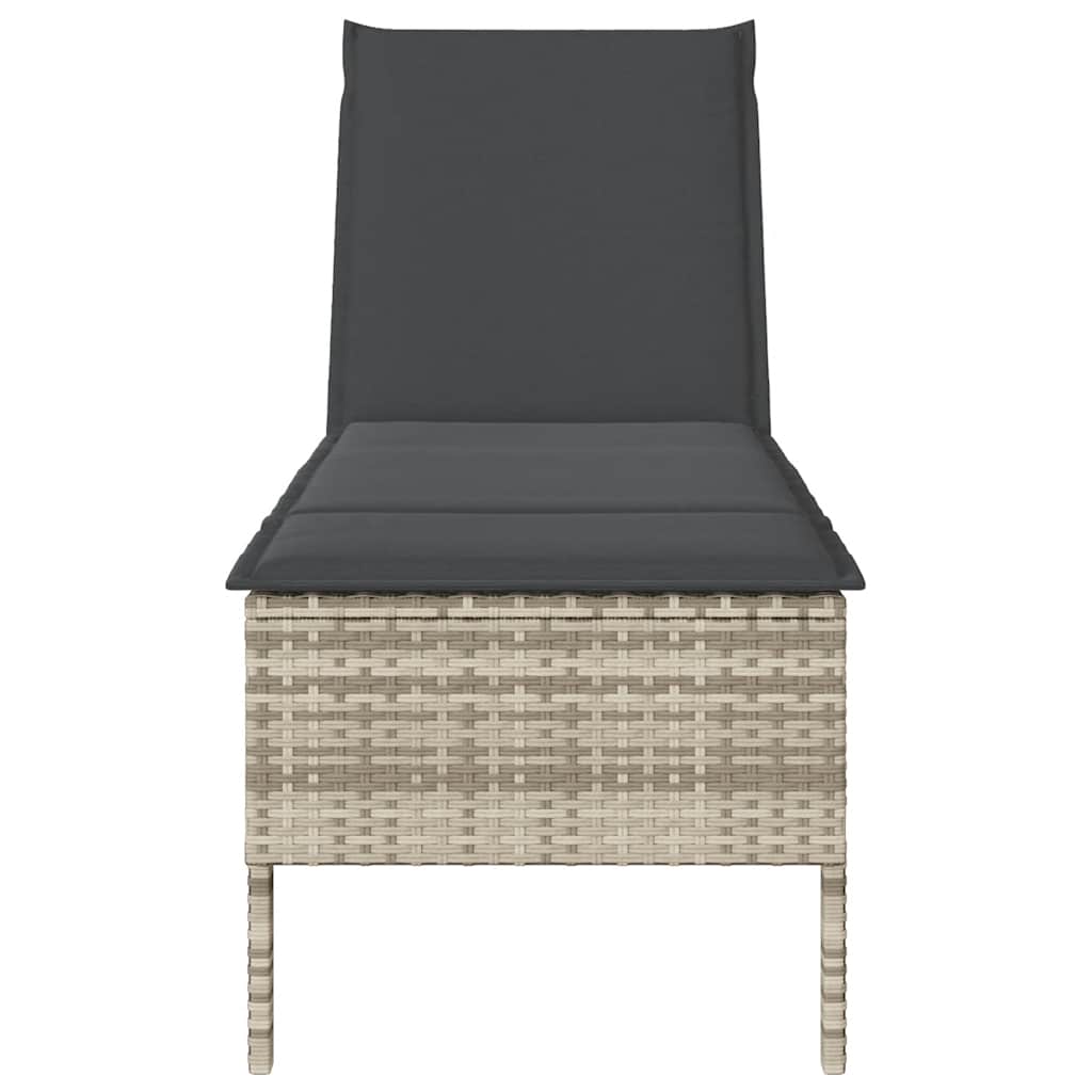 liggestol med hynde 55x200x44 cm polyrattan lysegrå