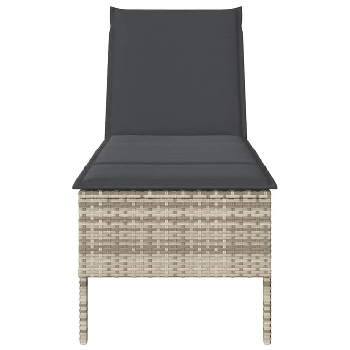 liggestol med hynde 55x200x44 cm polyrattan lysegrå