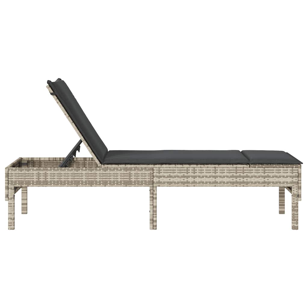 liggestol med hynde 55x200x44 cm polyrattan lysegrå