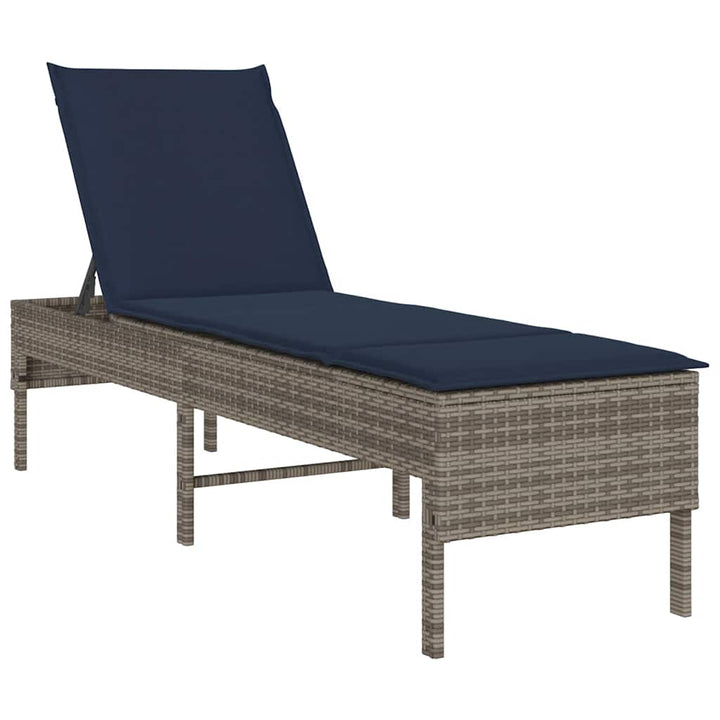 liggestol med hynde 55x200x44 cm polyrattan grå