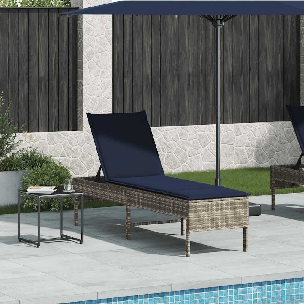 liggestol med hynde 55x200x44 cm polyrattan grå