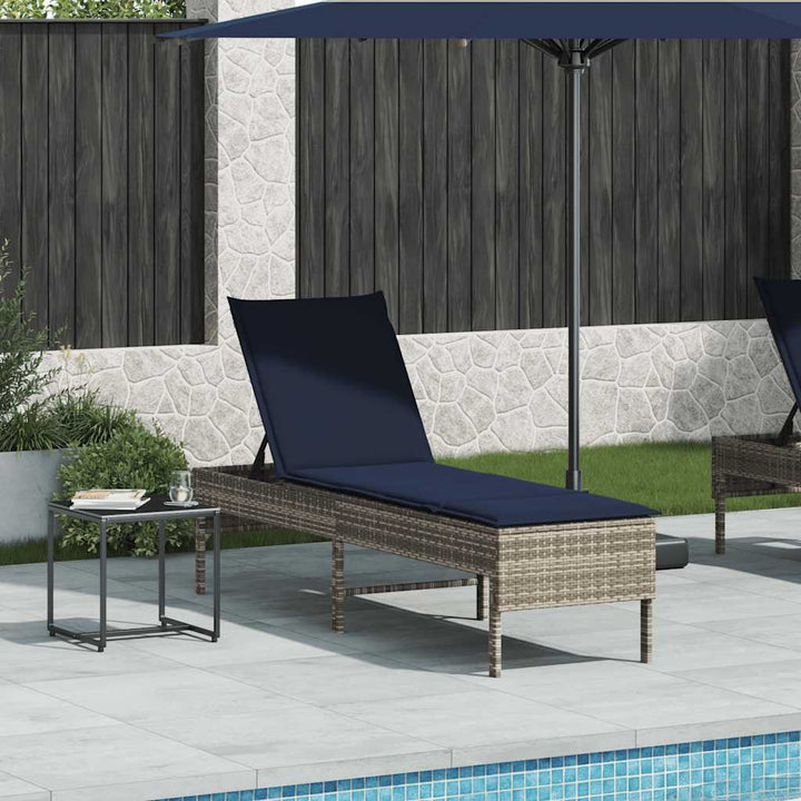 liggestol med hynde 55x200x44 cm polyrattan grå