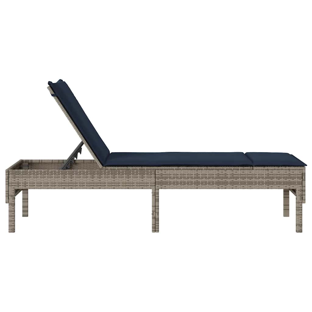 liggestol med hynde 55x200x44 cm polyrattan grå