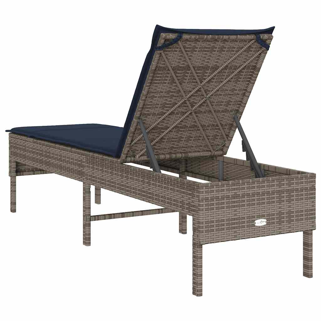 liggestol med hynde 55x200x44 cm polyrattan grå