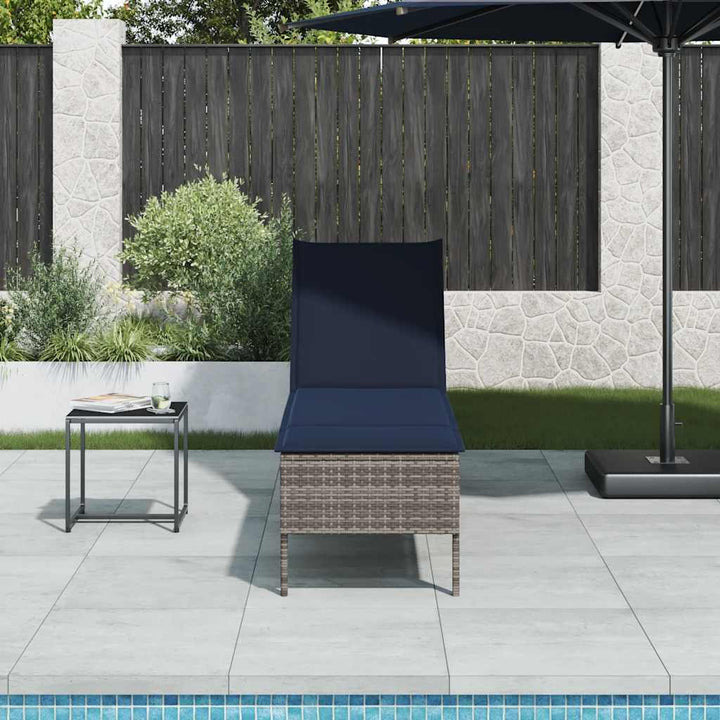 liggestol med hynde 55x200x44 cm polyrattan grå