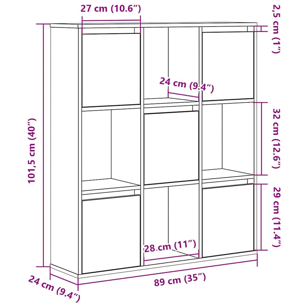 bogreol 89x24x101,5 cm konstrueret træ kunsteg