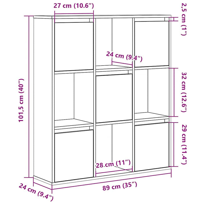 bogreol 89x24x101,5 cm konstrueret træ kunsteg