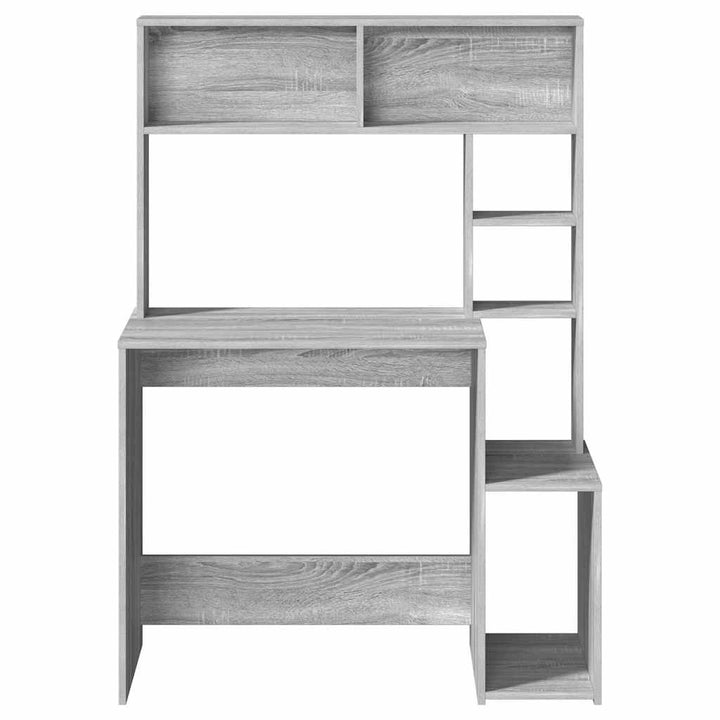 skrivebord med hylder 100x45x140 cm konstrueret træ grå sonoma