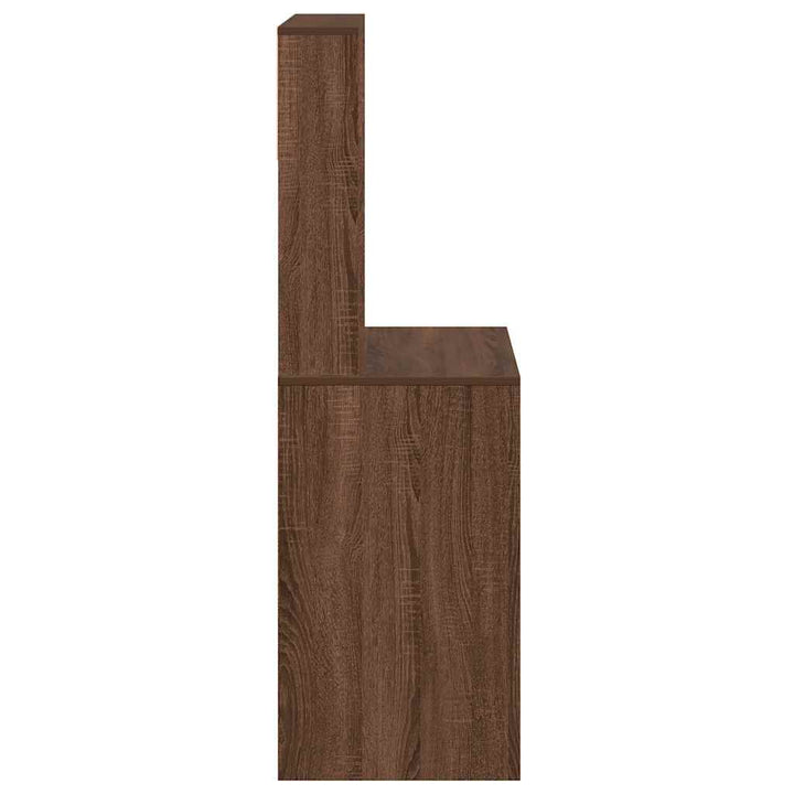 skrivebord m. hylder 100x45x140 cm konstrueret træ brun egetræ
