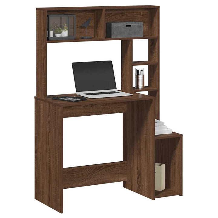 skrivebord m. hylder 100x45x140 cm konstrueret træ brun egetræ