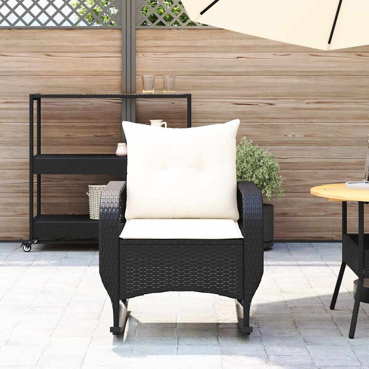 udendørs gyngestol med hynder polyrattan sort