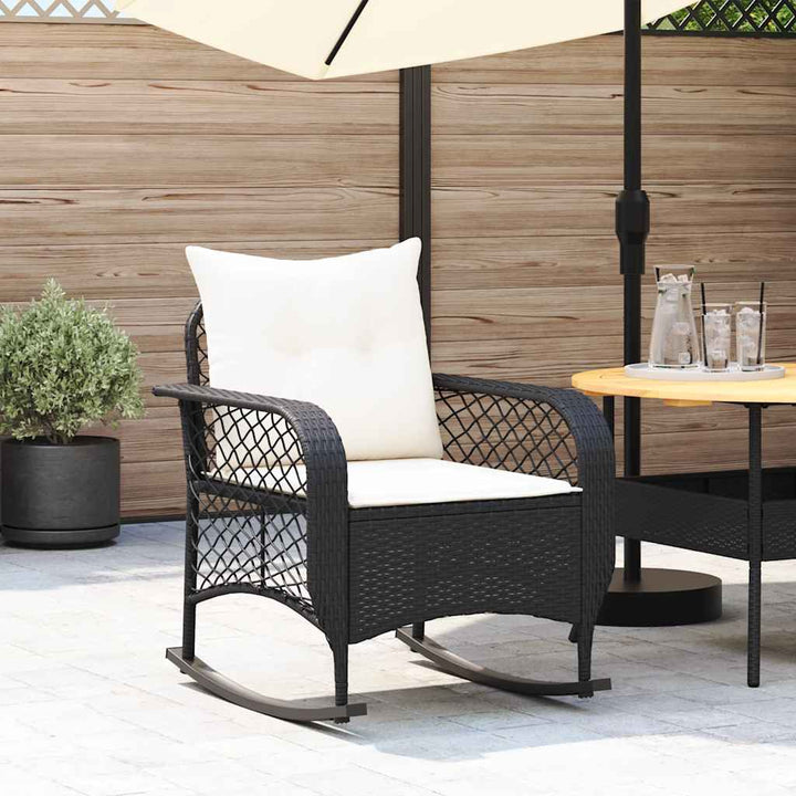 udendørs gyngestol med hynder polyrattan sort