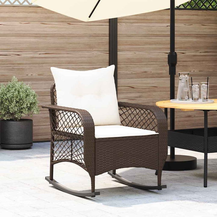 udendørs gyngestol med hynder polyrattan brun