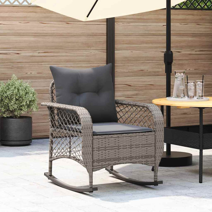 udendørs gyngestol med hynder polyrattan grå