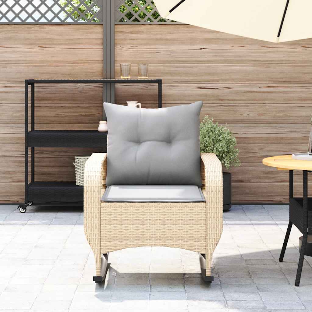 udendørs gyngestol med hynder polyrattan beige