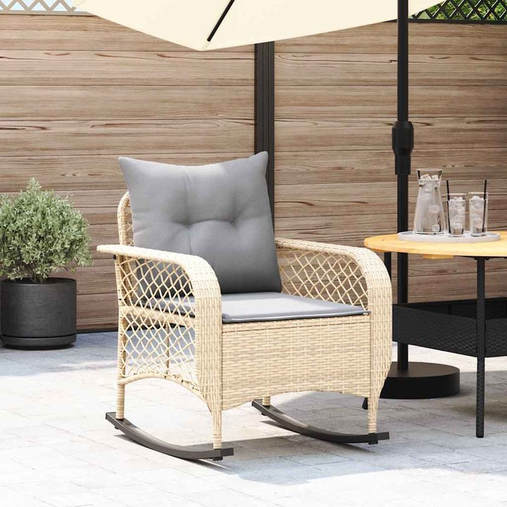 udendørs gyngestol med hynder polyrattan beige