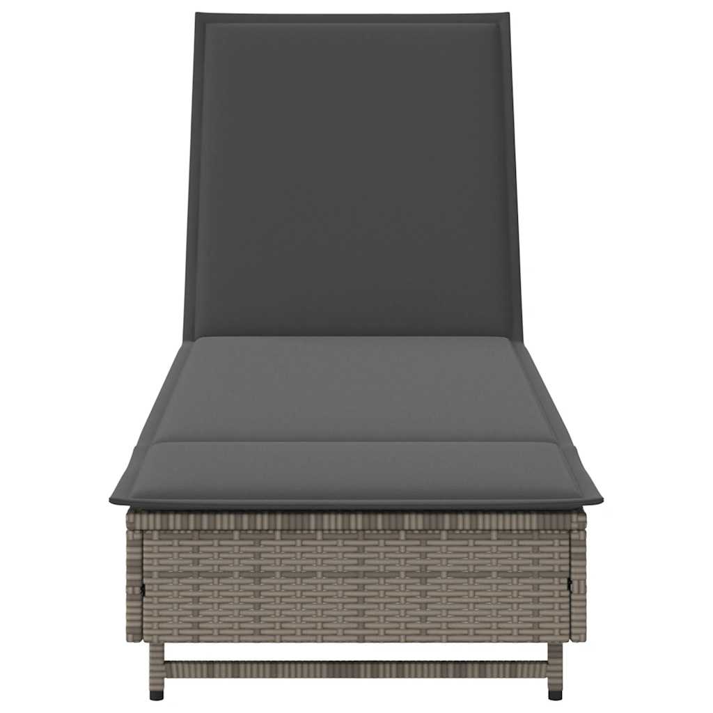 liggestol med hjul og hynde polyrattan grå