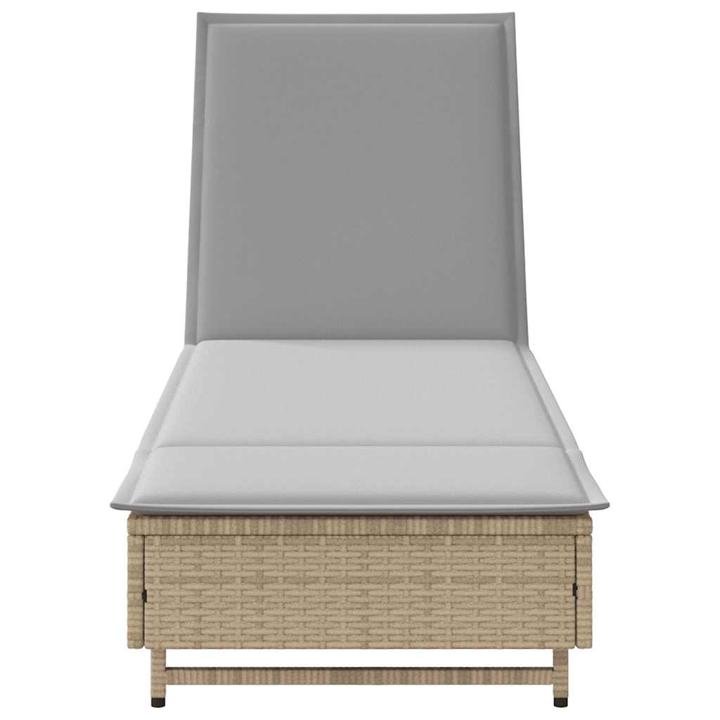 liggestol med hjul og hynde polyrattan beige
