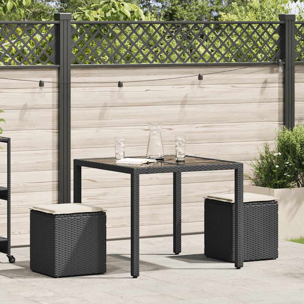 havestole med hynder 2 stk. 40x40x43 cm polyrattan sort
