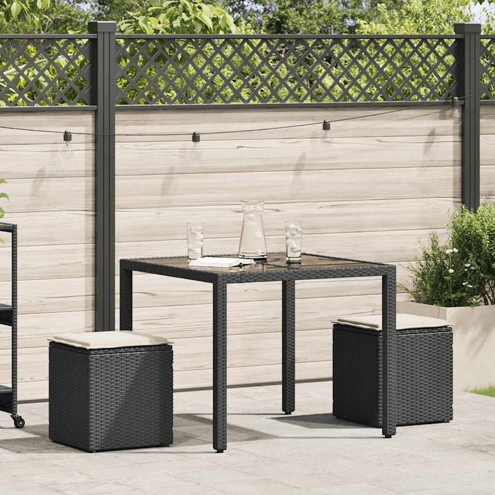 havestole med hynder 2 stk. 40x40x43 cm polyrattan sort