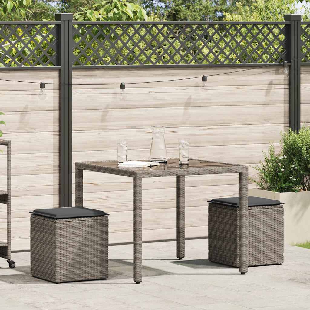 havestole med hynder 2 stk. 40x40x43 cm polyrattan grå