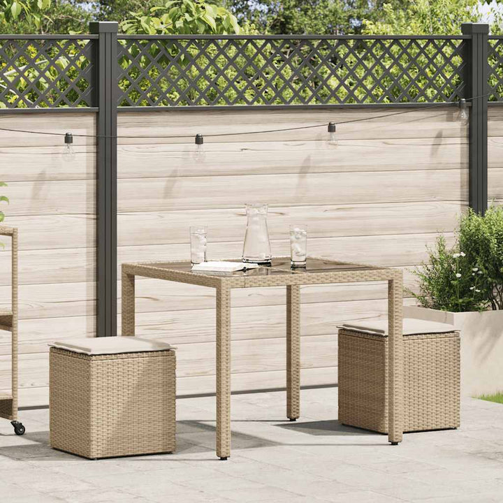 havestole med hynder 2 stk. 40x40x43 cm polyrattan beige