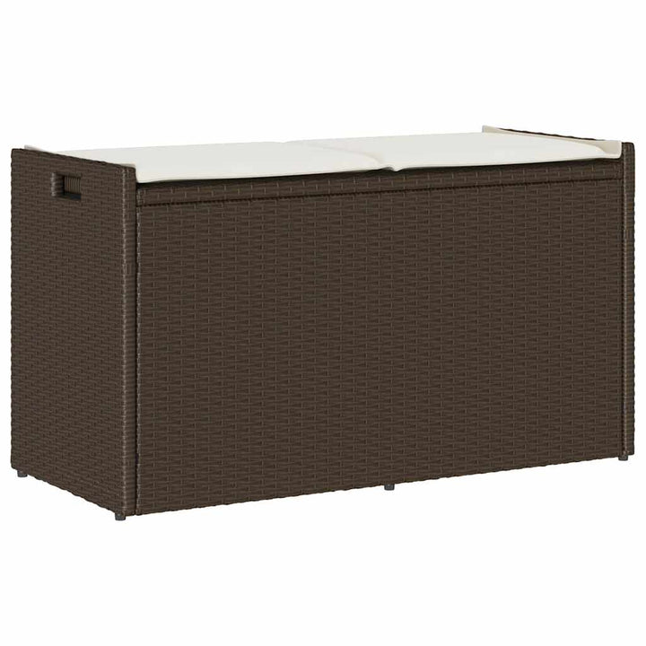 udendørs opbevaringsbænk med hynde 100 cm polyrattan brun