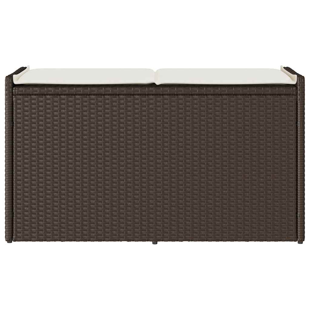 udendørs opbevaringsbænk med hynde 100 cm polyrattan brun
