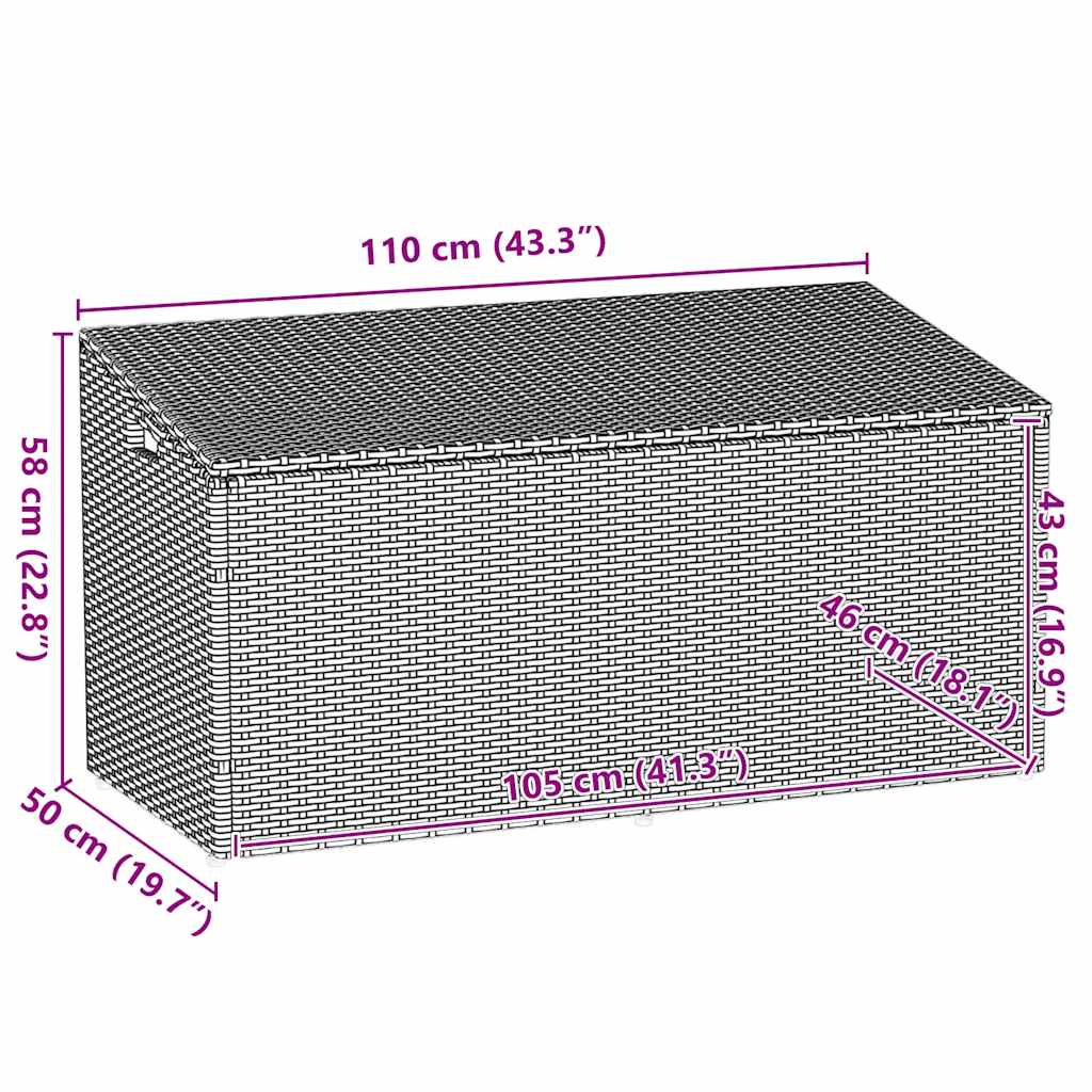 opbevaringsboks til haven 110x50x58 cm polyrattan brun