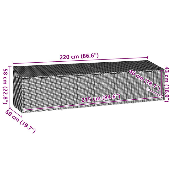 opbevaringsboks til haven 220x50x58 cm polyrattan beige