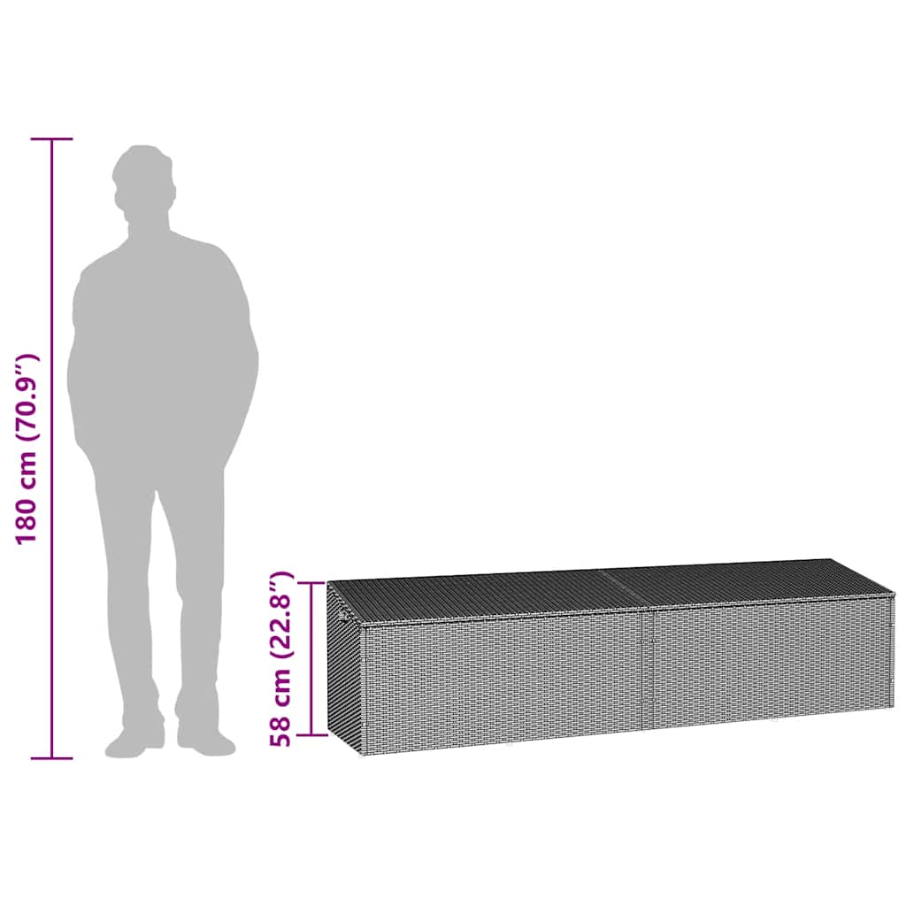 opbevaringskasse til haven 220x50x58 cm polyrattan lysegrå