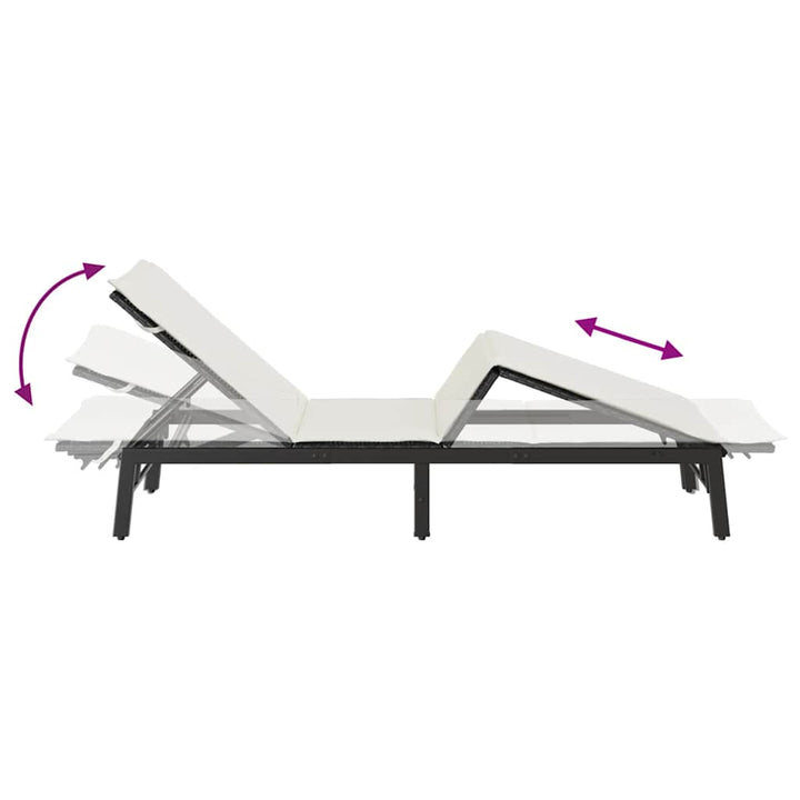liggestol med hynde polyrattan sort