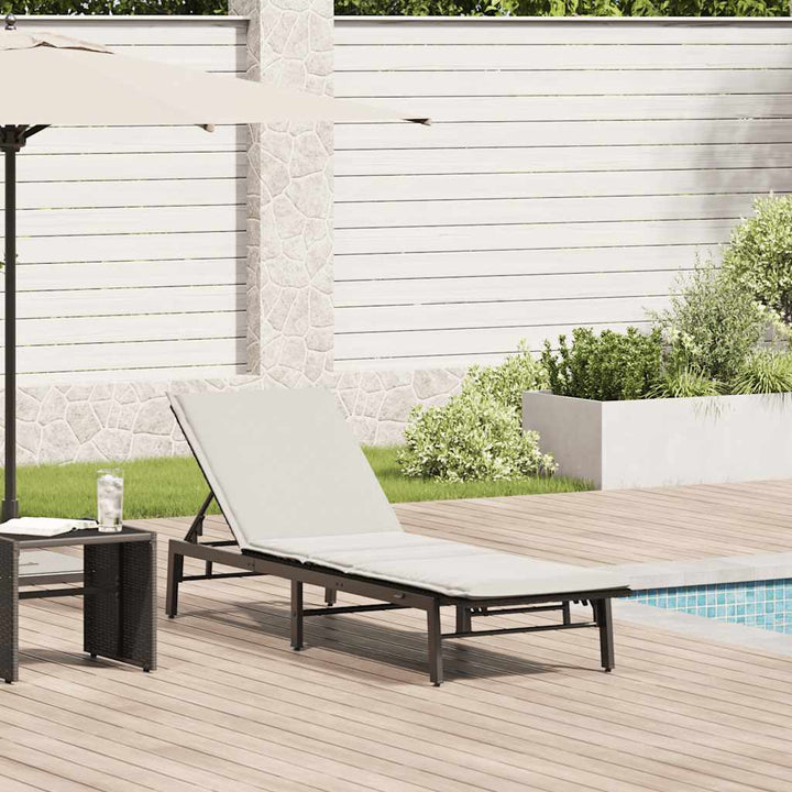 liggestol med hynde polyrattan sort