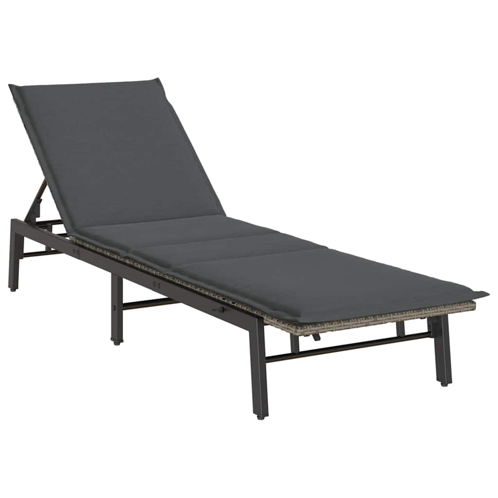 liggestol med hynde polyrattan grå