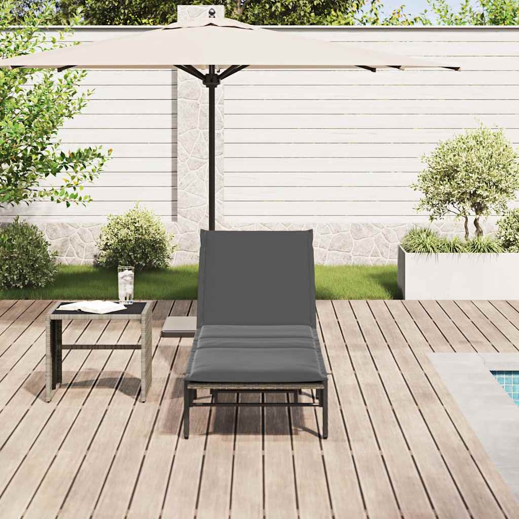 liggestol med hynde polyrattan grå
