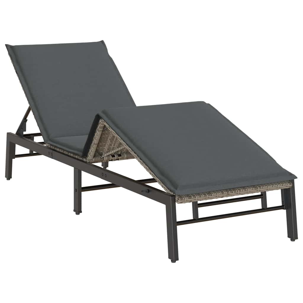 liggestol med hynde polyrattan grå