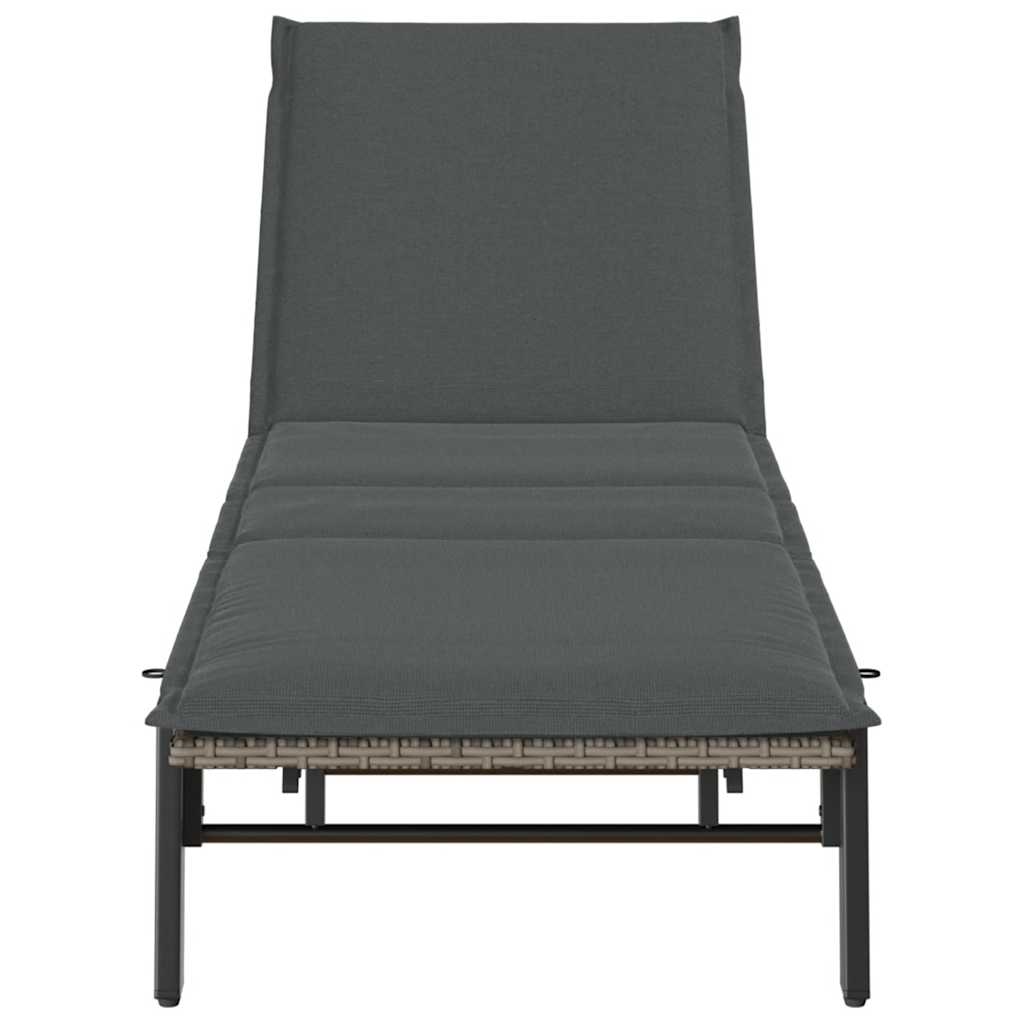 liggestol med hynde polyrattan grå