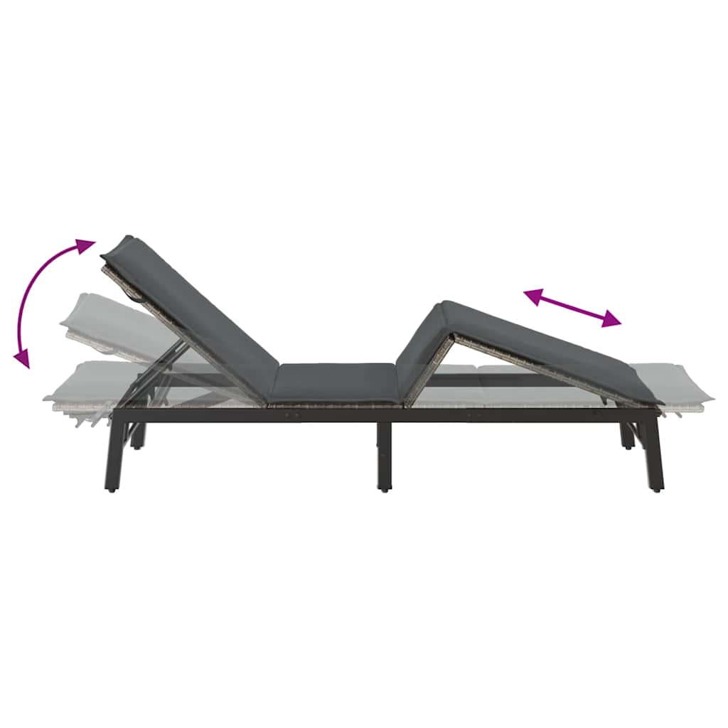 liggestol med hynde polyrattan grå
