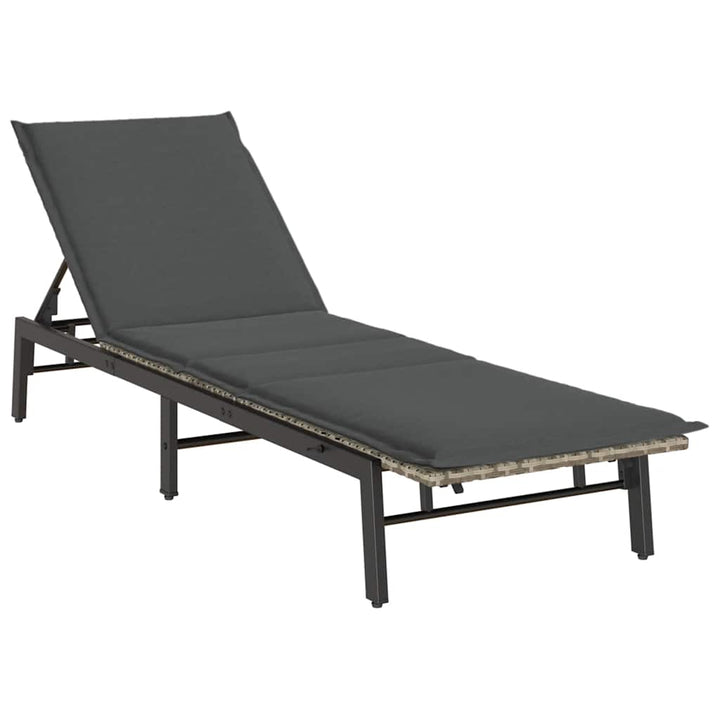 liggestol med hynde polyrattan lysegrå